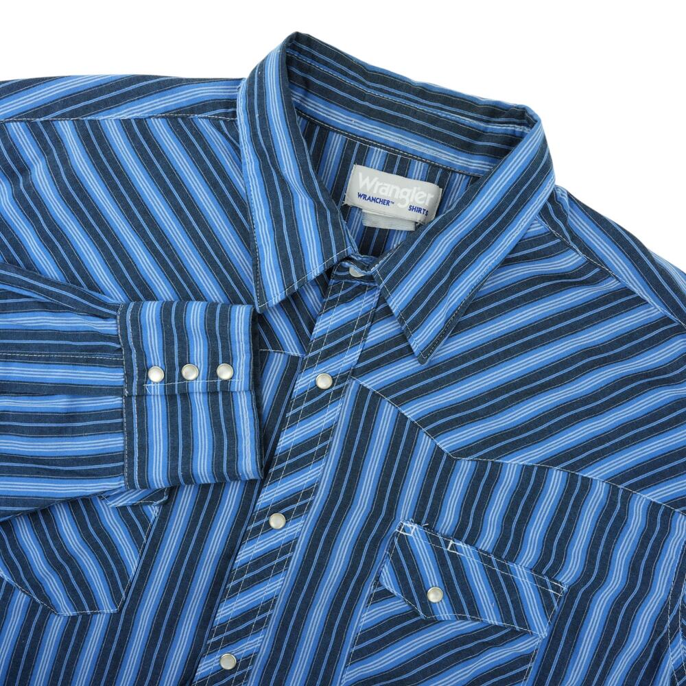 Wrangler Western Shirt Mens 2X Blue Striped‎ Pearl Snap Yellowstone Cowboy Rodeo
